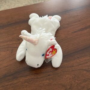 Ty White Unicorn Plush with Pink Horn